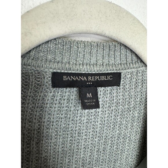 Banana Republic Medium Cardigan Sweater Gray Chunky Ribbed Knit Open Front - Picture 5 of 9